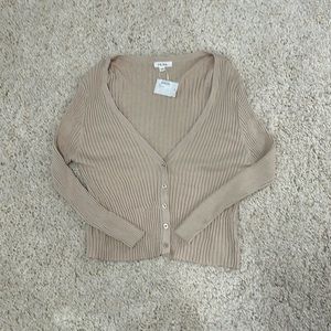 Prima NEW beige/blush rayon nylon button up ribbed cardigan size large.